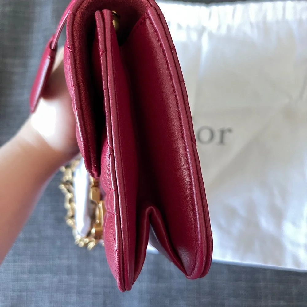 DIOR full set RED FUCHSIA QUILTED LAMBSKIN CANNAGE SMALL DIORADDICT FLAP BAG - Picture 10 of 10